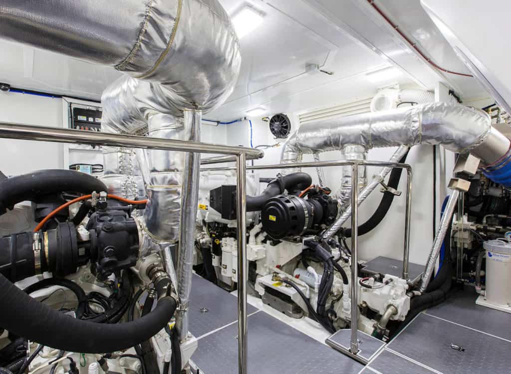 Engine room onboard a motor yacht